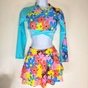 Floral Long Sleeve swimsuit with bottoms and Skirt